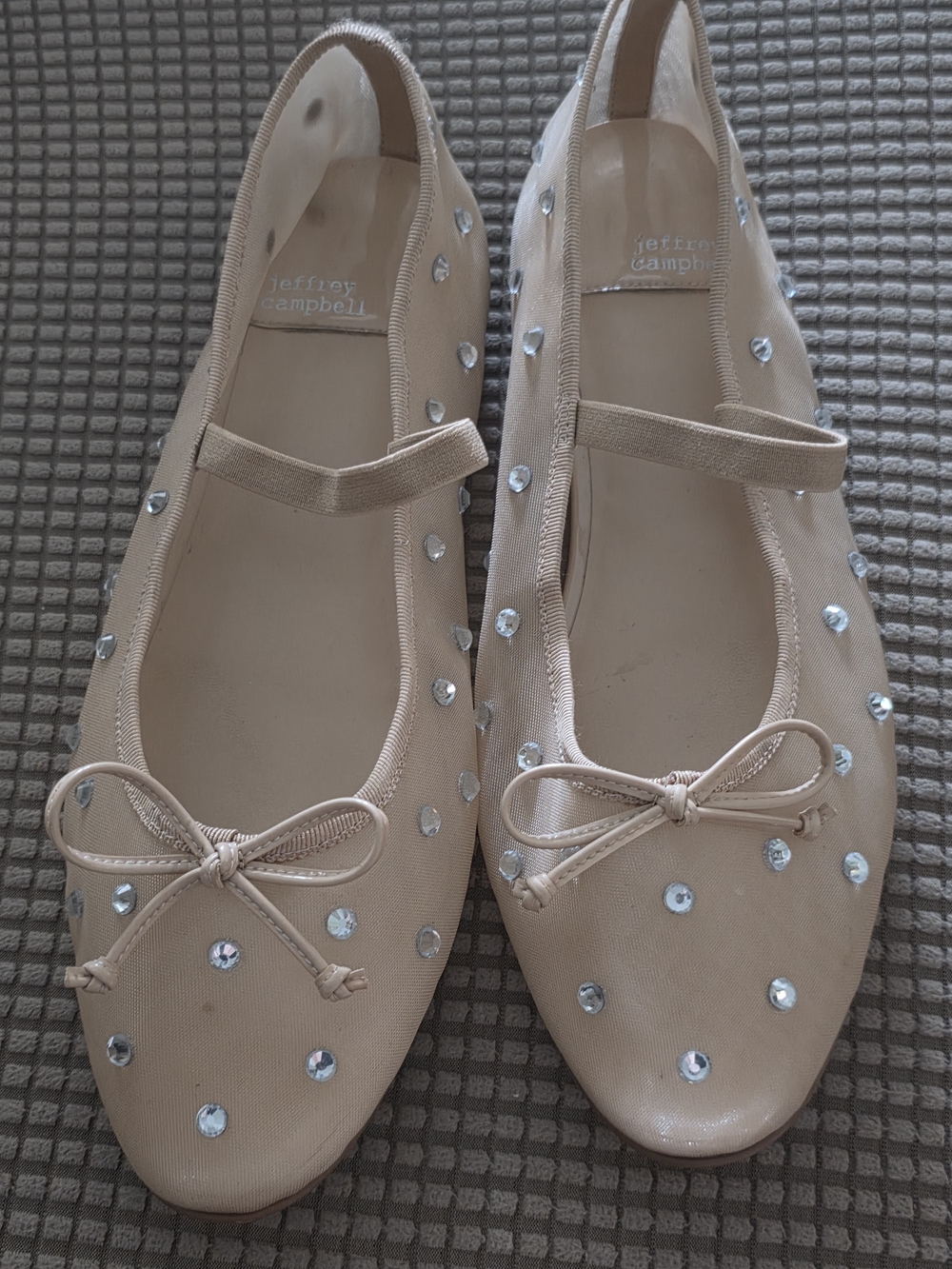 Jeffrey Campbell Nude Blush Crystal-Embellished Mary Jane Flats